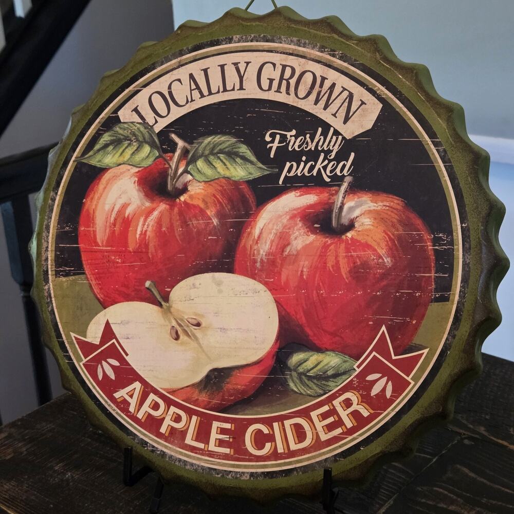 Farmhouse Apple Cider Advertisement Wall Sign Metal Hanging Fall Harvest Decor